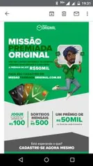 Use seus cartões de crédito ou débito do Banco Original e concorra a até R$50.000 em prêmios