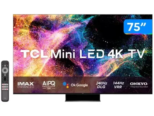 Saindo por R$ 6549,05: Smart TV 75” 4K QLED Mini LED TCL 75C845 | Pelando
