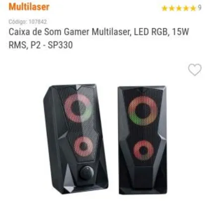 Caixa de Som Gamer Multilaser, LED RGB, 15W RMS, P2 - SP330 | R$ 91