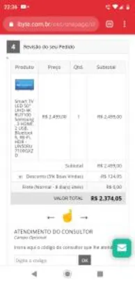 Smart TV LED 50" UHD 4K RU7100 Samsung  - R$2.374