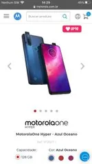 [AME 20% R$ 499 CashBack] MotorolaOne Hyper - R$ 2199