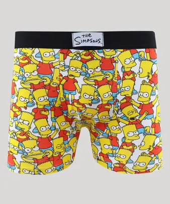 Cueca Boxer Masculina Bart Simpson Estampada Branca