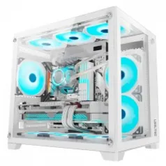 Gabinete Gamer Liketec Cube Kirra, RGB, Mid Tower, Vidro Temperado, White, Sem Fonte, Com 4 Fans