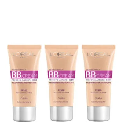 Kit BB Cream L'Oréal Paris Dermo Expertise Base Clara 30ml 3 Unidades R$45