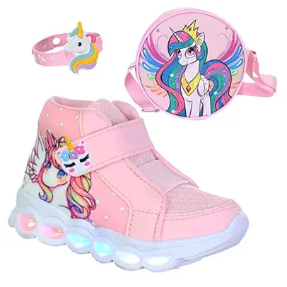 Kit Unicornio Infantil Menina Tenis Com Luz Led Luzinha Power e Bolsa de Criança