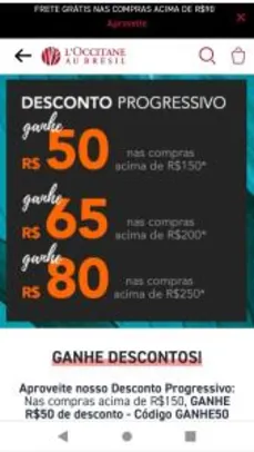 R$50 OFF em Compras acima de R$150 na L'Occitane au Brésil