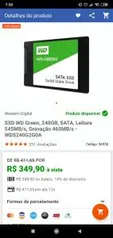 SSD WD Green, 240GB, SATA, Leitura 545MB/s, Gravação 465MB/s