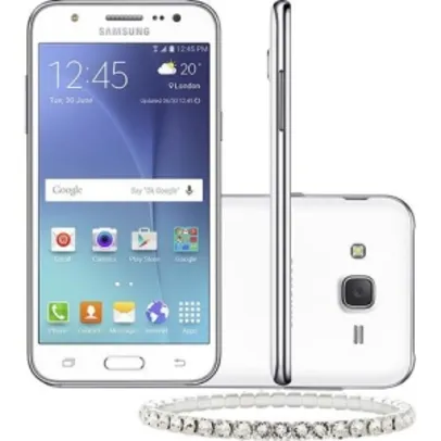 Smartphone Samsung Galaxy J5 Duos Dual Chip Android 5.1 Tela 5" 16GB 4G Câmera 13MP Branco + Pulseira Swarovski