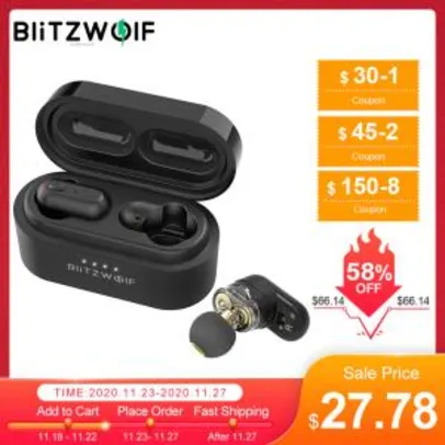 Saindo por R$ 155: Fone de Ouvido Bluetooth Blitzwolf® BW-FYE7 TWS | R$155 | Pelando