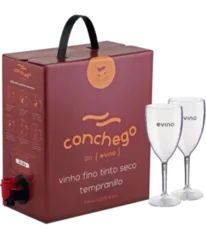 Kit vinho Conchego Tempranillo Bag in Box 3L 2022 + 2 Taças Exclusivas