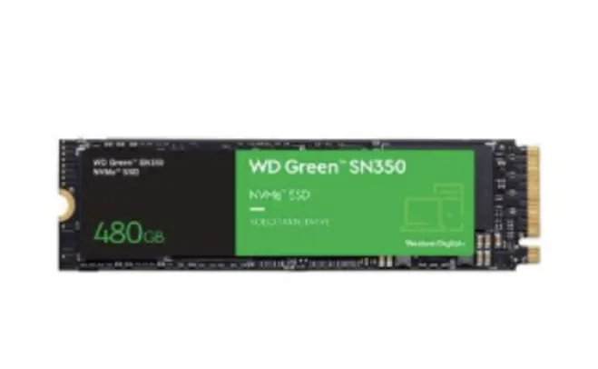 SSD WD Green PC SN350 480GB, PCIe, NVMe, Leitura: 2400MB/s, Escrita: 1650MB/s - WDS480G2G0C