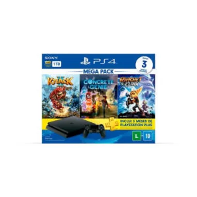 [R$2065] Console Playstation 4 Hits 1TB Bundle Family - Games Knack 1 + Concrete Genie + Rachet & Clanck