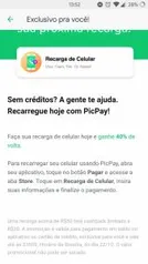 (usuários selecionados) 40% de cashback no picpay para recarga de celular, todas operadoras e ddds