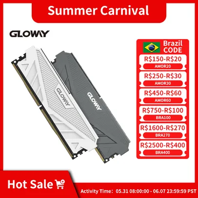 [Taxa Inclusa] Memória Ram Gloway 8GB (1x8GB) 3200MHz DDR4 Desktop Gaming RAM com dissipador de calor, série G1, DIMM, XMP