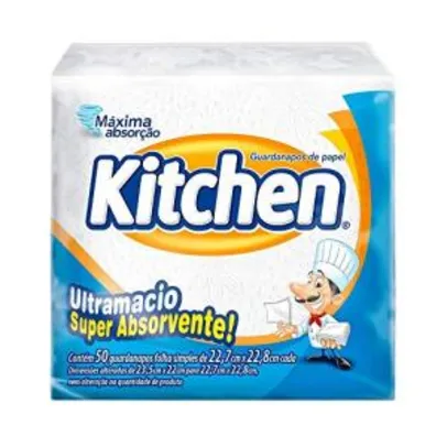 [6un - 0,89 cada] Guardanapos de papel Kitchen Folha Simples, 50 unidades de 22,27x22,8 cm | R$5