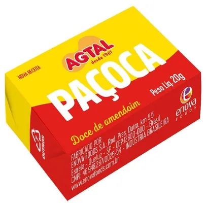 Paçoca Agtal Quadrada 1Kg Embalagem com 50 Unidades de 20g