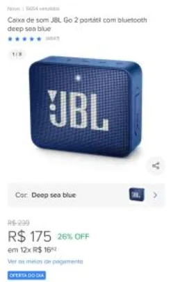 Caixa de Som JBL Go 2 Portátil Bluetooth Deep Sea Blue | R$175