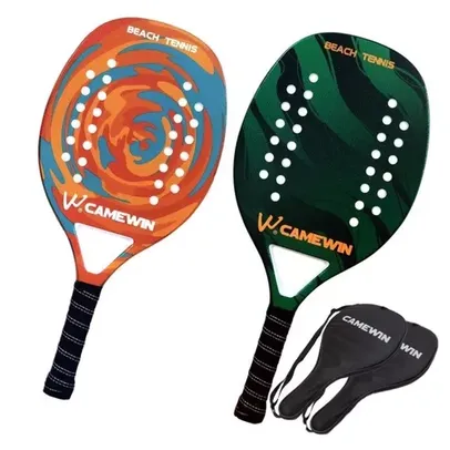 Kit 2 Raquetes de Beach Tennis Profissionais Camewin Com Capa Ultraleve e Confortável 50% Fibra de Carbono e 50% Fibra de Vidro