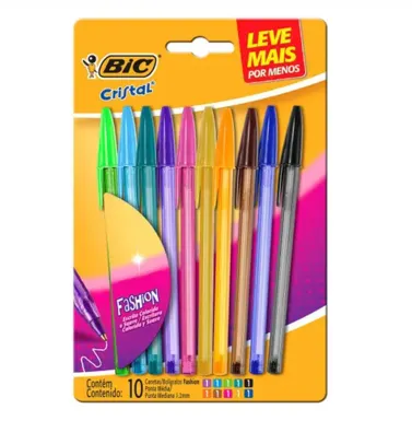 Caneta Esferográfica Bic Cristal Fashion 1.2mm Colors com 10 Unidades