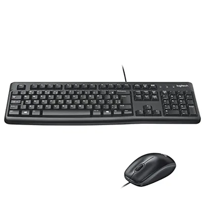 Combo Teclado e Mouse com fio USB Logitech MK120 com Design Confortável, Durável e Resistente à Respingos, USB e Layout ABNT2