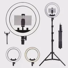 Kit Completo Ring Light 26cm Profissional Com Tripé 1,5 