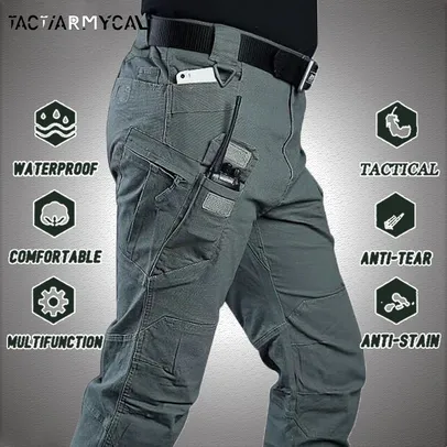 [Imposto Incluso] Calça Tática de Bolsos Múltiplos Masculina, Calça Impermeável de Carga, Militar, Urbana, Commuter, Elástico, Novo, 6XL - AliExpress 