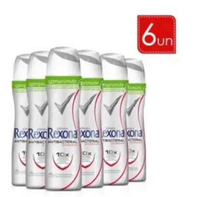 [Lojas rede] Kit 6 un Desodorante Aerosol Rexona Antibacteriano Feminino Comprimido (Entrega somente para MG) por R$55