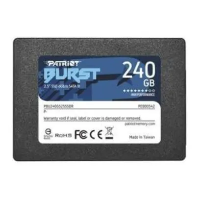 SSD Patriot Burst, 240GB, Sata III, 2.5, Leitura 555MBs e Gravação 500MBs | R$216