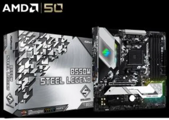 Placa Mãe AsRock B550M Steel Legend, Chipset B550, AMD AM4, MATX, DDR4 | R$1.300