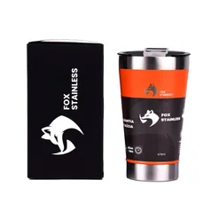 [APP] Copo Térmico Quente e Frio com Tampa 473ml Laranja Fox Stainless