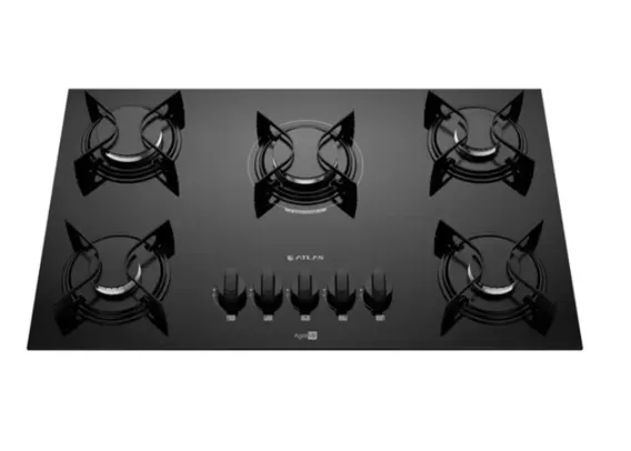 Fogão Cooktop 5 Bocas Preto Com Mesa Vidro Atlas Agile Up Bivolt