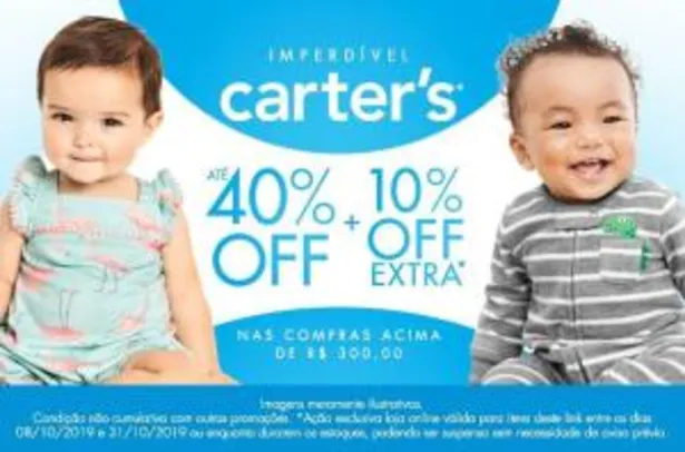 40% Off + 10% Off produtos da lista Carter's