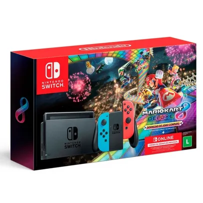 Console Nintendo Switch com Controle Joy-Con Neon Azul e Vermelho + Game Mario Kart 8 Deluxe