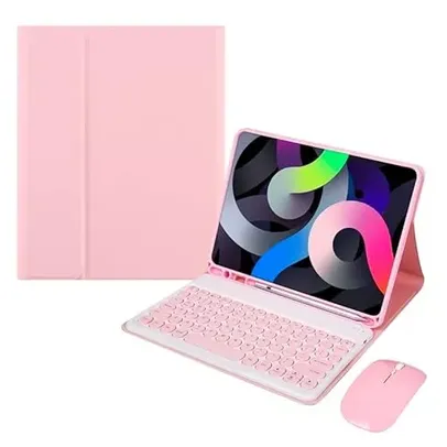 Kit com 3 peças de Capa com Teclado e Mouse para Galaxy Tab S7 FE (Rosa)