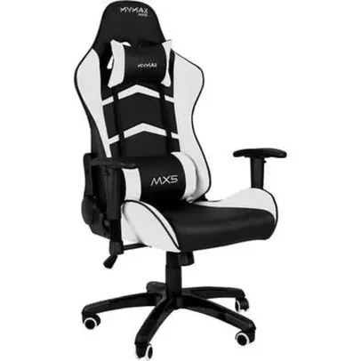 Cadeira Gamer Mymax Mx5, Até 150KG, Almofadas, Ergonômica, Couro Sintético - Preto e Branco