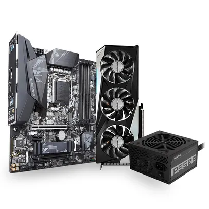 Kit Placa de Vídeo Gigabyte NVIDIA GeForce RTX 3060 Ti Gaming (rev. 2.0) + Fonte Gigabyte 550W + Placa-Mãe Gigabyte Z490M Gaming X