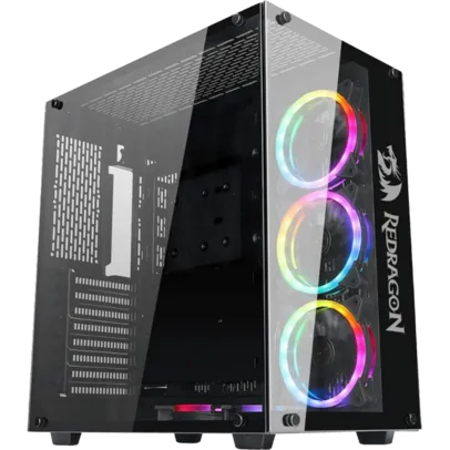 Gabinete Gamer Redragon Wideload, Mid Tower, Vidro Temperado, Black, Sem fonte, Sem fan, GC-802