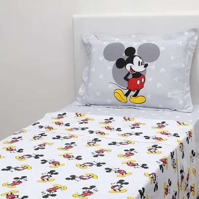 [Ame R$ 35,99/ SC R$ 10,77] Jogo de Cama Solteiro Mickey 3 Peças 100% Algodão Casa e Conforto