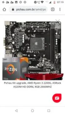 PICHAU KIT UPGRADE, AMD RYZEN 3 2200G, ASROCK A320M-HD DDR4, 8GB 2666MHZ - Kit de entrada 998,89