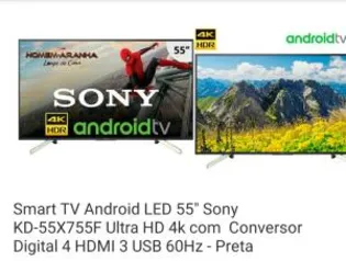 Smart TV Android LED 55" Sony KD-55X755F Ultra HD 4k com Conversor Digital 4 HDMI 3 USB 60Hz - Preta