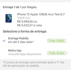 iPhone 12 Apple 128GB Azul Tela 6,1” | R$5533