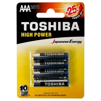 Pilha Alcalina AAA Toshiba, LR03GCP, 4x Unidades | R$9