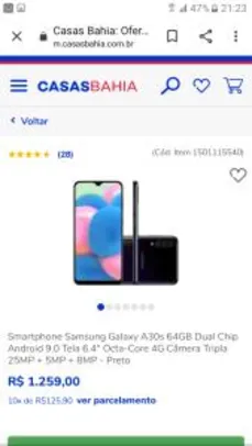 Smartphone Samsung Galaxy A30s 64GB | R$1259