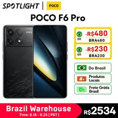 (No Brasil) POCO F6 Pro Smartphone, Versão Global, NFC Snapdragon, 5G, HyperCharge 8 Gen 2 120Hz DotDisplay, 120W, 50MP, 6,67