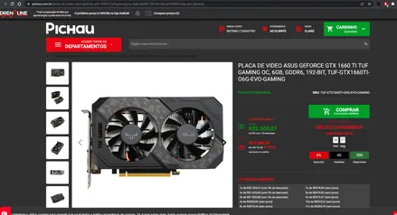 Placa de Video Asus GeForce GTX 1660 Ti TUF Gaming OC, 6GB, GDDR6, 192-bit, TUF-GTX1660TI-O6G-EVO-GAMING