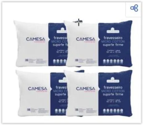 Travesseiros Camesa Micro Cotton 100% Poliéster 180 Fios – 4 Unidades R$ 62