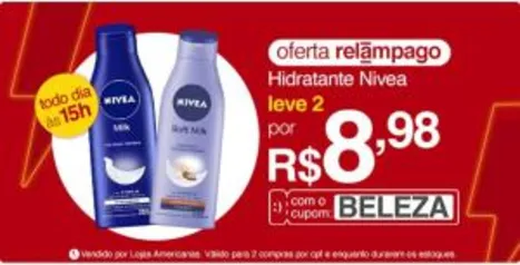 [APP] Hidratante Nivea - 2 unidades por R$9