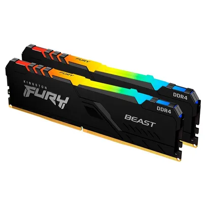 Memória Kingston Fury Beast, RGB, 32GB (2x16GB), 3200MHz, DDR4, CL16, Preto - KF432C16BB1AK2/32