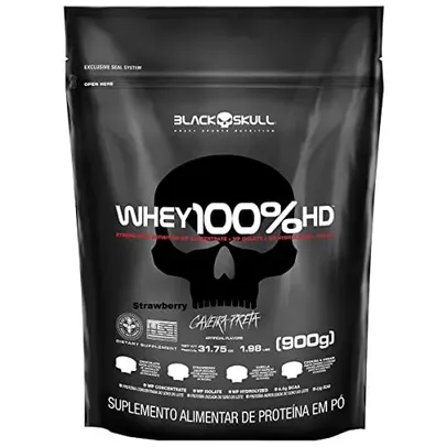 [R$52,72 MISSÃO] Whey 100% Hd - 900G Refil Morango, Black Skull