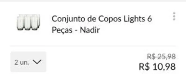 [primeira compra] Conjunto de Copos Lights 6 Peças - Nadir . Compre 2 pague 1